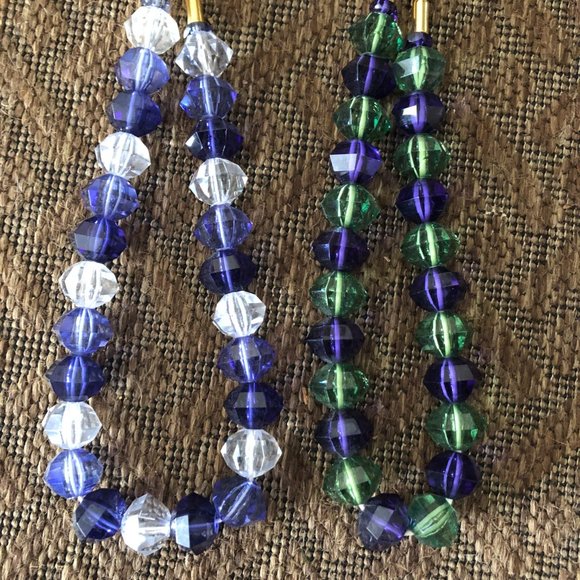 Vintage MCM Large Purple Green Clear Faceted Lucite Beaded Necklace Lot 2 Bundle - Picture 1 of 7